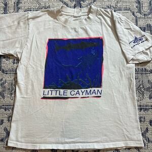 VTG 90's Little Cayman Single Stitch Graphic Nature Ocean White Tee SZ BOXY M